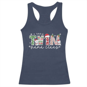Christmas Twin Mama Claus Racerback Tank Top Pregnancy Announcement TS10 Navy Print Your Wear