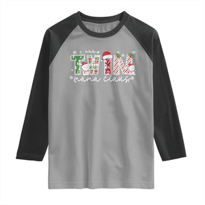Christmas Twin Mama Claus Raglan Shirt Pregnancy Announcement TS10 Sport Gray Black Print Your Wear