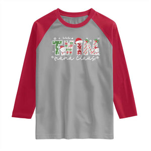 Christmas Twin Mama Claus Raglan Shirt Pregnancy Announcement TS10 Sport Gray Red Print Your Wear