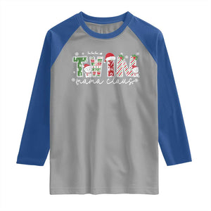 Christmas Twin Mama Claus Raglan Shirt Pregnancy Announcement TS10 Sport Gray Royal Print Your Wear