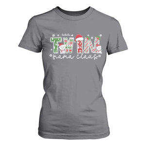 Christmas Twin Mama Claus T Shirt For Women Pregnancy Announcement TS10 Charcoal Print Your Wear