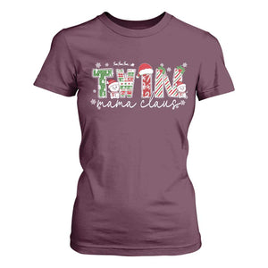 Christmas Twin Mama Claus T Shirt For Women Pregnancy Announcement TS10 Maroon Print Your Wear