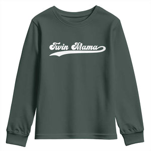 Twin Mama Youth Sweatshirt Pregnancy Announcement New Mom Gift TS10 Dark Forest Green Print Your Wear