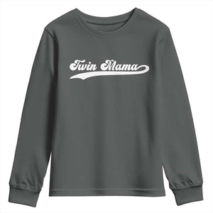 Twin Mama Youth Sweatshirt Pregnancy Announcement New Mom Gift TS10 Dark Heather Print Your Wear
