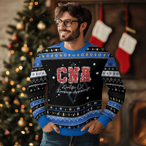 CNA Christmas Hanukkah Ugly Sweater Certified Nursing Assistant Gift TS10 Black Blue Print Your Wear