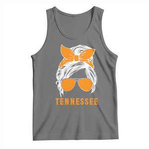 Tennessee Fan Tank Top Volunteers College Football Lover Game Day Messy Bun TS10 Black Heather Print Your Wear