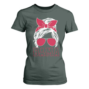 Alabama Fan T Shirt For Women Bama Football Lover Game Day Messy Bun TS10 Dark Forest Green Print Your Wear