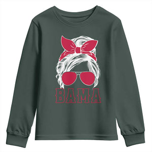 Alabama Fan Youth Sweatshirt Bama Football Lover Game Day Messy Bun TS10 Dark Forest Green Print Your Wear