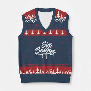 Fun Six Seven Meme V-Neck Knit Sweater Vest Funny 6 7 Meme Gen Alpha Slang Streetwear TS10 Navy Red Print Your Wear