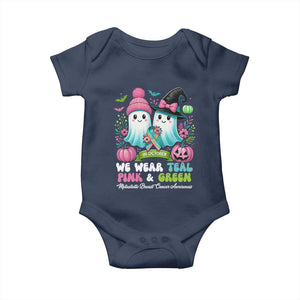 Metastatic Breast Cancer Awareness Ghost Baby Onesie Halloween Green Teal Pink Ribbon TS10 Navy Print Your Wear