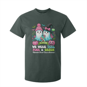 Metastatic Breast Cancer Awareness Ghost T Shirt For Kid Halloween Green Teal Pink Ribbon TS10 Dark Forest Green Print Your Wear