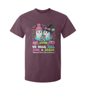Metastatic Breast Cancer Awareness Ghost T Shirt For Kid Halloween Green Teal Pink Ribbon TS10 Maroon Print Your Wear
