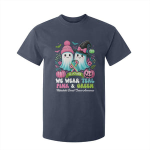 Metastatic Breast Cancer Awareness Ghost T Shirt For Kid Halloween Green Teal Pink Ribbon TS10 Navy Print Your Wear