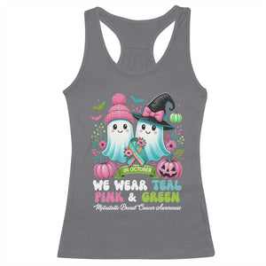 Metastatic Breast Cancer Awareness Ghost Racerback Tank Top Halloween Green Teal Pink Ribbon TS10 Charcoal Print Your Wear