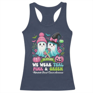Metastatic Breast Cancer Awareness Ghost Racerback Tank Top Halloween Green Teal Pink Ribbon TS10 Navy Print Your Wear
