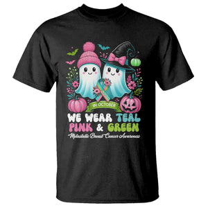 Metastatic Breast Cancer Awareness Ghost T Shirt Halloween Green Teal Pink Ribbon TS10 Black Print Your Wear