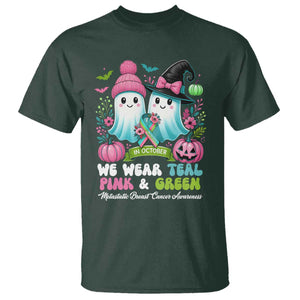 Metastatic Breast Cancer Awareness Ghost T Shirt Halloween Green Teal Pink Ribbon TS10 Dark Forest Green Print Your Wear