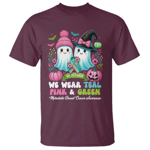 Metastatic Breast Cancer Awareness Ghost T Shirt Halloween Green Teal Pink Ribbon TS10 Maroon Print Your Wear