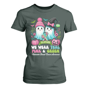 Metastatic Breast Cancer Awareness Ghost T Shirt For Women Halloween Green Teal Pink Ribbon TS10 Dark Forest Green Print Your Wear