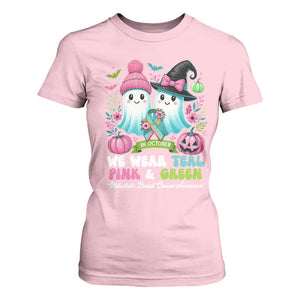 Metastatic Breast Cancer Awareness Ghost T Shirt For Women Halloween Green Teal Pink Ribbon TS10 Light Pink Print Your Wear