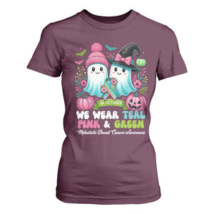Metastatic Breast Cancer Awareness Ghost T Shirt For Women Halloween Green Teal Pink Ribbon TS10 Maroon Print Your Wear