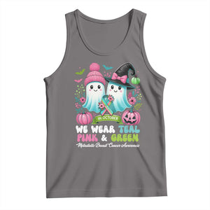 Metastatic Breast Cancer Awareness Ghost Tank Top Halloween Green Teal Pink Ribbon TS10 Deep Heather Print Your Wear