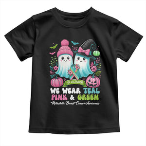 Metastatic Breast Cancer Awareness Ghost Toddler T Shirt Halloween Green Teal Pink Ribbon TS10 Black Print Your Wear