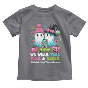 Metastatic Breast Cancer Awareness Ghost Toddler T Shirt Halloween Green Teal Pink Ribbon TS10 Charcoal Print Your Wear