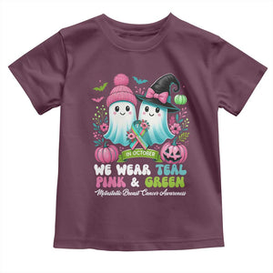 Metastatic Breast Cancer Awareness Ghost Toddler T Shirt Halloween Green Teal Pink Ribbon TS10 Maroon Print Your Wear