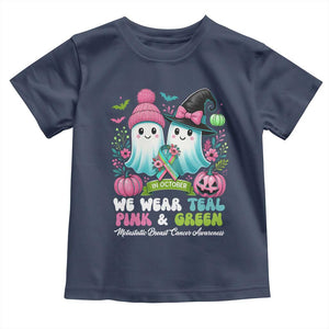 Metastatic Breast Cancer Awareness Ghost Toddler T Shirt Halloween Green Teal Pink Ribbon TS10 Navy Print Your Wear