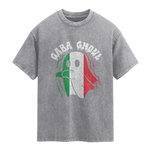 Gabagool Ghost Italian Washed Cotton T-Shirt Funny Halloween Costume Gaba Ghoul Pun
