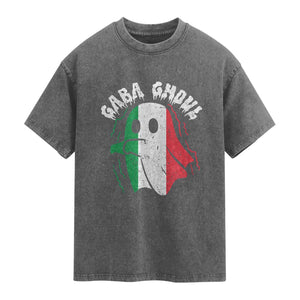 Gabagool Ghost Italian Washed Cotton T-Shirt Funny Halloween Costume Gaba Ghoul Pun