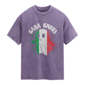 Gabagool Ghost Italian Washed Cotton T-Shirt Funny Halloween Costume Gaba Ghoul Pun