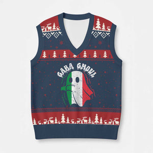 Gabagool Ghost Italian V-Neck Knit Sweater Vest Funny Halloween Costume Gaba Ghoul Pun TS10 Navy Red Print Your Wear