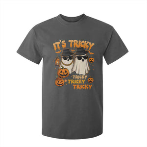 Funny Ghost T Shirt For Kid It's Tricky Tricky Tricky 90s Nostalgia Halloween Costume TS10 Dark Heather Print Your Wear