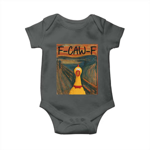 F Caw F Screaming Chicken Baby Onesie Funny Fawk Off Meme TS10 Dark Heather Print Your Wear