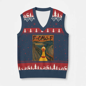 F Caw F Screaming Chicken V-Neck Knit Sweater Vest Funny Fawk Off Meme TS10 Navy Red Print Your Wear
