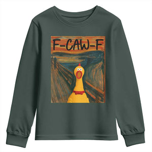 F Caw F Screaming Chicken Youth Sweatshirt Funny Fawk Off Meme TS10 Dark Forest Green Print Your Wear