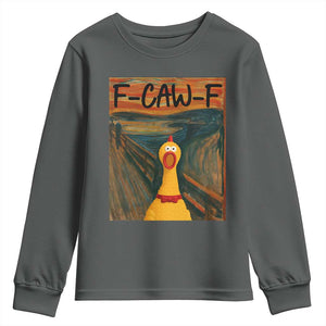 F Caw F Screaming Chicken Youth Sweatshirt Funny Fawk Off Meme TS10 Dark Heather Print Your Wear