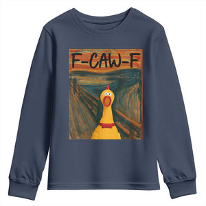 F Caw F Screaming Chicken Youth Sweatshirt Funny Fawk Off Meme TS10 Navy Print Your Wear