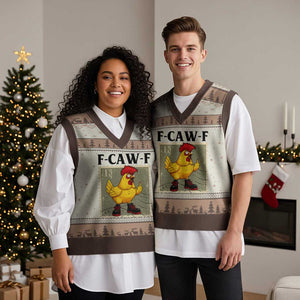 F Caw F Screaming Chicken V-Neck Knit Sweater Vest Metal Heavy Punk Rock Music TS10 Mocha Mousse Print Your Wear