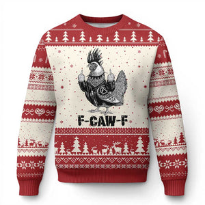 F Caw F Screaming Chicken Ugly Christmas Sweater Metal Heavy Punk Rock Music Lovers TS10 Beige Red Print Your Wear