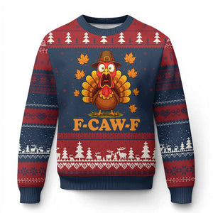 F-Caw-F Funny Turkey Ugly Christmas Sweater Happy Thanksgiving Day Autumn Family Dinner TS10 Navy Red Print Your Wear