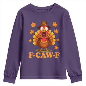 F-Caw-F Funny Turkey Youth Sweatshirt Happy Thanksgiving Day Autumn Family Dinner TS10 Purple Print Your Wear