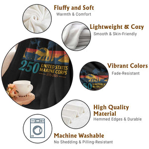 Marine 250th Anniversary Throw Blanket Patriotic Military Gift for Veterans TS10 Print Your Wear