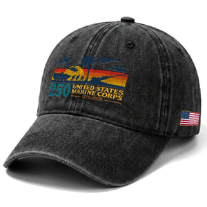 Marine 250th Anniversary Washed Cotton Baseball Cap Patriotic Military Gift for Veterans TS10 Print Your Wear
