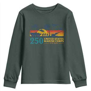 Marine 250th Anniversary Youth Sweatshirt Patriotic Military Gift for Veterans TS10 Dark Forest Green Print Your Wear