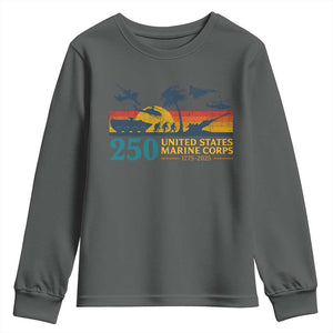 Marine 250th Anniversary Youth Sweatshirt Patriotic Military Gift for Veterans TS10 Dark Heather Print Your Wear