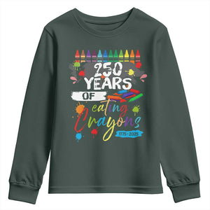 250 Years Of Eating Crayons Youth Sweatshirt Marine Veteran 250th Anniversary TS10 Dark Forest Green Print Your Wear