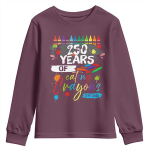 250 Years Of Eating Crayons Youth Sweatshirt Marine Veteran 250th Anniversary TS10 Maroon Print Your Wear